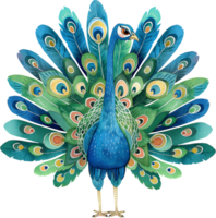 Cute Peacock Displaying Feathers watercolor png