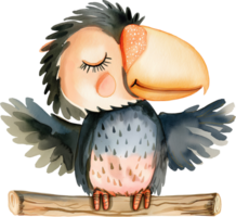 Cute condor perched on a tree branch watercolor png