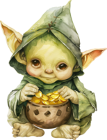 fofa goblin contando ouro aguarela png