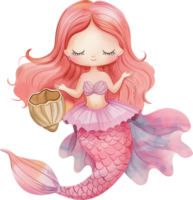 Cute Mermaid Singing Shell watercolor png