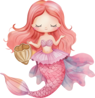 carino sirena cantando conchiglia acquerello png