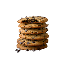 A tempting stack of chocolate chip cookies awaits isolated on transparent background png