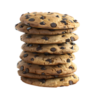 Isolated stack of delicious chocolate chip cookies isolated on transparent background png