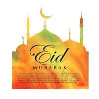 orange mosque silhouette for eid mubarak vector