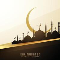 eid wishes background with mosque and moon vector