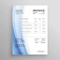 invoice template design with blue wavy shape vector