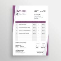 clean purple business invoice template design vector