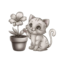 gato gatinha flor fofa Panela flor gato png