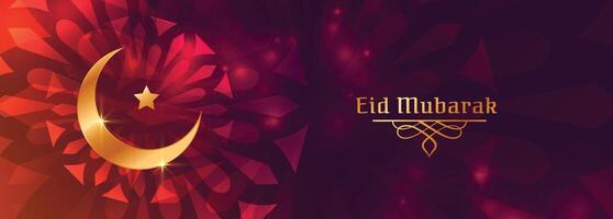 eid festival moon and star shiny banner design vector