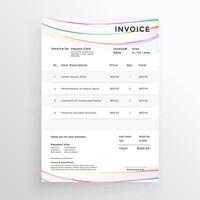 minimal invoice template with colorful wave lines vector