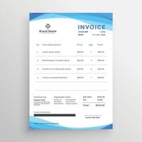 abstract blue wavy invoice template design vector