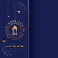 eid al adha bakreed greeting in gold and blue colors vector