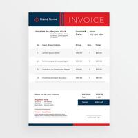 professional red invoice template design vector