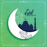 creative moon and mosque eid mubarak background vector