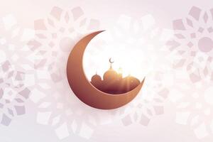 beautiful eid festival greeting with mosque and moon vector