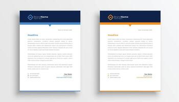 blue and orange official corporate letterhead layout for presentation vector