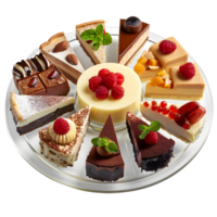 different types of desserts arranged on a dessert platter png