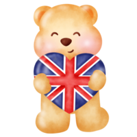 Cuddly teddy bear holding a Union Jack heart. png
