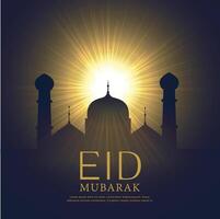 mosque silhouette with glowing light eid mubarak festival background vector