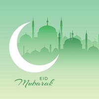 beautiful eid mubarak mosque scene with crescent moon vector