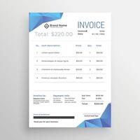 clean blue abstract low poly shapes invoice template vector