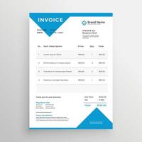 minimal blue invoice template design vector