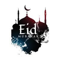 eid mubarak greeting design with mosque shape and grunge vector