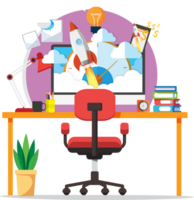 Startup workplace, Business concept with rocket png