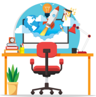 Startup workplace, Business concept with rocket png