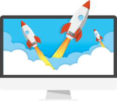 Startup workplace, Business concept with rocket png