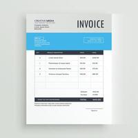 blue invoice template design in simple style vector