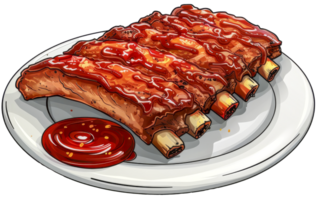 Glazed Barbecue Ribs on Plate with Sauce png