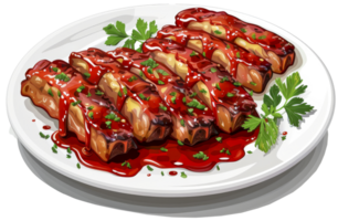 Glazed Barbecue Ribs on Plate with Sauce png