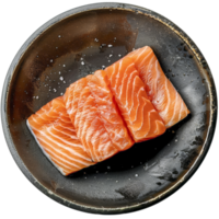 Fresh Salmon Fillet on a Black Ceramic Plate png