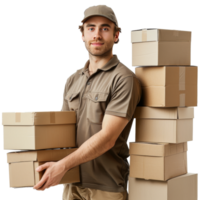 Delivery Man Holding Multiple Cardboard Boxes png