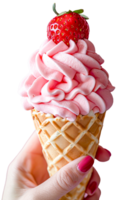 Strawberry Ice Cream Cone Held in Hand png
