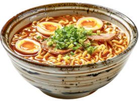 Traditional Spicy Ramen Bowl with Egg and Mushrooms png