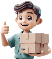 3D Character Giving Thumbs Up with Package png