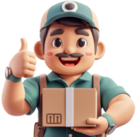 3D Character Giving Thumbs Up with Package png