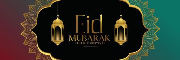 beautiful eid mubarak festival golden banner design vector