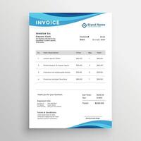 blue business invoice template design vector