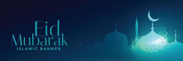 eid mubarak festival glowing mosque banner vector