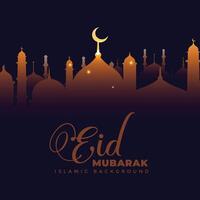 shiny mosque on dark background eid mubarak vector