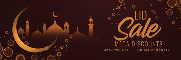 eid festival sale banner with moon and mosque vector