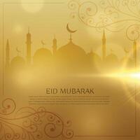 beautiful golden background for eid mubarak islamic festival vector