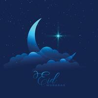 moon with cloud and star eid mubarak background vector