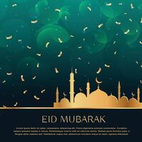 eid festival celebration background with golden confetti vector
