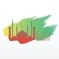 elegante eid festival saludo con mezquita y tinta salpicar vector