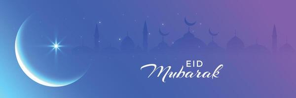 beautiful eid moon with mosque shapes banner design vector