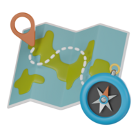 Navigating Adventures, of Map, Compass, and Pin for Exploration. 3D Render png